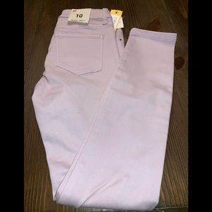 Light purple skinny jeans by Warp and Weft.